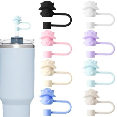 Imagem de AIOMISKO Capas de palha, topos de silicone macio, cabem em canudos de 10 mm, compatíveis com Stanley Cup 30 e 1,134 g, acessórios reutilizáveis à prova de poeira, coroa de arco de flor, caveira