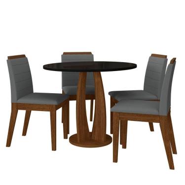 Imagem de Sala De Jantar Redonda Fontana Com 4 Cadeiras Freij/preto/cinza - M.a