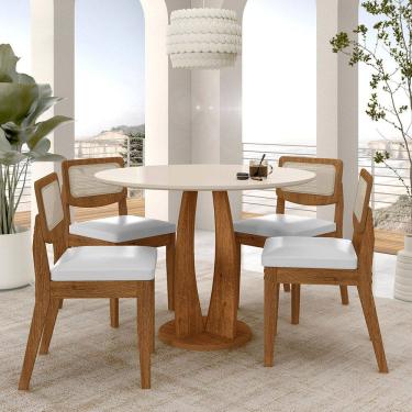 Imagem de Mesa Redonda Camogli 4 Cadeiras Sextavadas Freijó/off/corino Bco - M.a