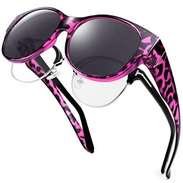 Imagem de Paukis Óculos de sol polarizados para mulheres com proteção UV400 óculos de sol redondos grandes para mulheres, A08 roxo brilhante tartaruga/lente cinza, Large