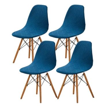 Imagem de HAOYONG Capas de cadeira de jantar modernas de meados do século, capa de cadeira estampada sem braços, capas elásticas para cozinha, escritório, sala de jantar e sala de estar (conjunto com 4)