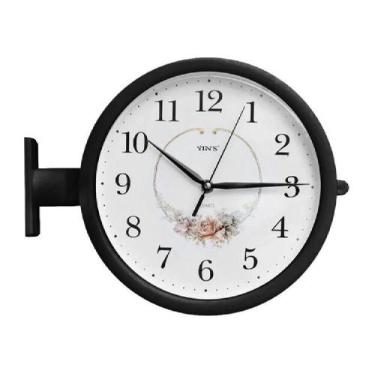 Imagem de Relógio De Parede Dupla Face Vintage Estação Trem Preto Luxo - Yeet