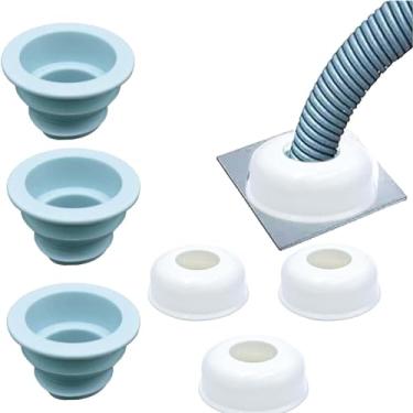Imagem de Dogxiong Pacote Com 3 Anéis De Vedação Para Tubo Drenagem (Azul) + Capa Decorativa (Branca), Mangueira Desodorante Silicone Esgoto, Máquina Lavar, Lavanderia, Banheiro, Banheira, Conjunto