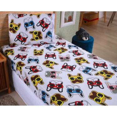 Imagem de Kit Jogo De Lençol Solteiro Com Elástico 2 Peças(Cachorro de Óculos)