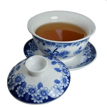 Imagem de vv8oo Conjunto De Chá Chinês Gongfu Gaiwan 6 Oz, Xícaras Porcelana Azul E Branca, Terrina Cerâmica, Tigela Com Tampa Sancai Pires Labiais, Amor Borboleta (Amor Borboleta)