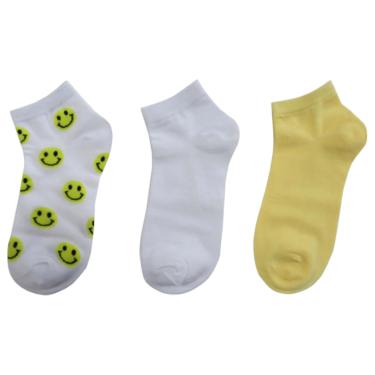 Imagem de Conjunto Meias Soquetes 3 Pares Estampada Limonade e Branca Tamanho 27 ao 33 - Basic+