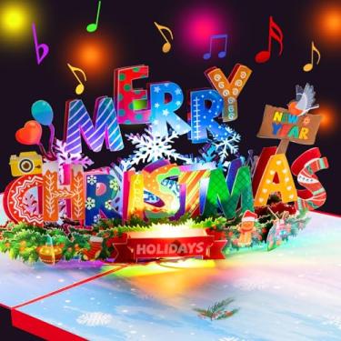 Imagem de Cartão musical pop-up 3D Feliz Natal com luzes e música – Toca música "Merry Christmas" – Cartão comemorativo exclusivo para amigos, familiares e entes queridos – Decoração festiva pop-up