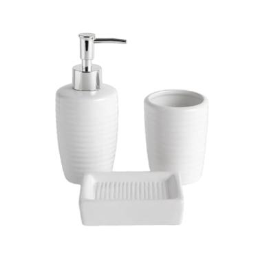 Imagem de Kit Banheiro Lavabo Branco Cerâmica Acessórios Aroma 3 Peças