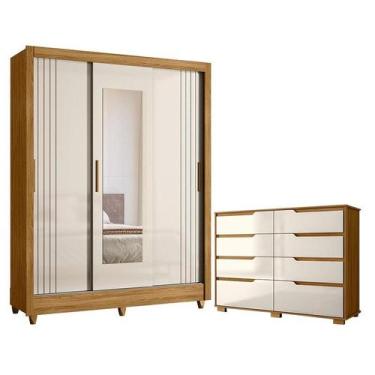 Imagem de Guarda Roupa Casal Bolívia e Cômoda Georgia Freijó Off White  Moval