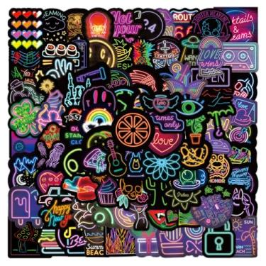 Imagem de Water Bottle Sticker 100 PCS Cool Sticker Neon Stickers Packs, Prizes for Kids Classroom Reward, Waterproof Vinyl Stickers for Water Bottles Laptop Skateboard Scrapbooking Journaling Luggage etc