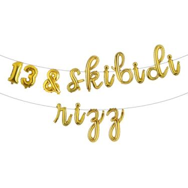 Imagem de Banner de balão multicolorido 13 & Skibidi Rizz - suprimentos, ideias e decorações para festa de 13 anos (C 13 e SKIBIDI RIZZ Dourado)