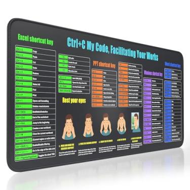 Imagem de Mouse pad grande de 28 x 78 cm com atalhos Excel e Word, bordas costuradas com base antiderrapante, lavável – para escritório, jogos, computador, laptop, desktop, tapetes acessórios (GG)
