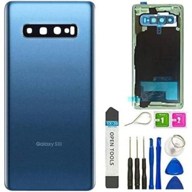 Imagem de Capa traseira de vidro para Galaxy S10, caixa de porta de bateria de substituição à prova d'água com peças de lente de câmera para Samsung Galaxy S10 SM-G973U G973W + ferramentas de pino de ejeção