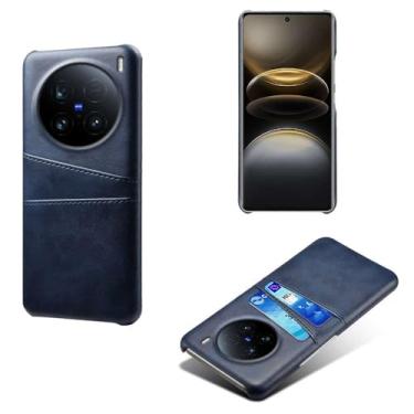 Imagem de Capas Compatível com VIVO X100 Ultra 5G,Caso de couro PU-Tampa de telefone a prova de choque com 2 slots de cartão,Proteção anti-impressão digital e anti-gota-Blue