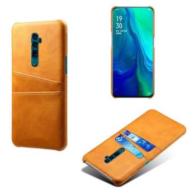 Imagem de Capas Compatível com OPPO RENO 10x Zoom,tampa protetora de couro falso,design de saco de cartão com 2 fendas de cartão atrás,proteção anti-impressão digital e anti-gota-Yellow