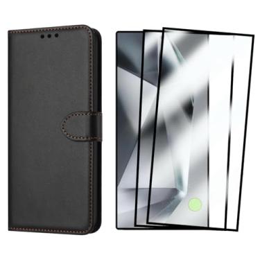 Imagem de Capa Carteira Flip Case para Samsung Galaxy S24 Ultra com 2 Películas de Vidro Temperado 3D, Preta