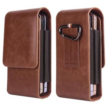 Imagem de TYVFJWH Bolsa de cintura para celular marrom, capa de couro para celular com clipe de cinto, coldre universal de couro masculino para cinto, bolsa para smartphone, pochete bolsa de mão para viagem ao