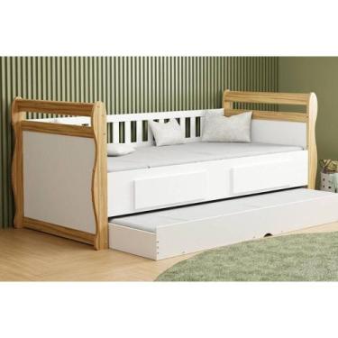 Imagem de Cama Solteiro de Babá Maria c/ 2 Gavetas e Auxiliar Branco/Amendoa - P