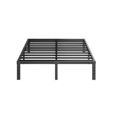 Imagem de Furnitui Estrutura de cama casal de metal de 35,5 cm, estrutura de cama de plataforma tamanho completo, sem necessidade de mola box, montagem fácil, sem ruído, resistente, preta