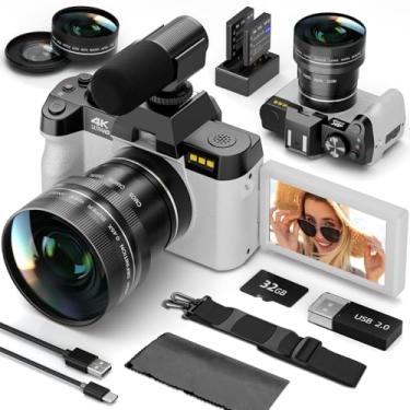 Imagem de NBD Câmeras digitais de 48 MP para fotografia - Câmera de viagem com zoom 16X com tela flip de 180°, câmeras de vlogging 4K fotográficas para YouTube, foco automático, lente macro, 2 baterias e cartão