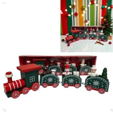 Imagem de Trem De Madeira 20cm Enfeite Decoração Natalina Trenzinho (Verde)
