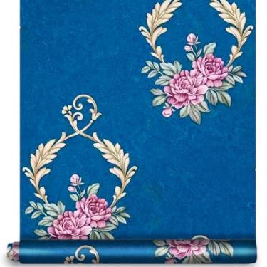 Imagem de YIFU LIFE Papel de parede floral azul escuro vintage removível decoração de móveis papel de contato filme decorativo de vinil autoadesivo para gaveta prateleira forro alugar casa decoração de casa