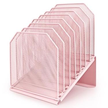 Imagem de SUMMORO Organizador de arquivos inclinado para mesa, suporte vertical de pasta de arquivo de 7 camadas, organizador de mesa de escritório, rack de metal, malha de arame, classificador de documentos