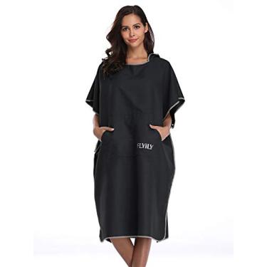 Imagem de Robe de praia Flyily com capuz e toalha de surfe, mangas ajustáveis, roupa de banho para surfe (preto, grande – adequado para homens e mulheres)