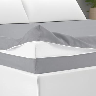 Imagem de HunnmingRe Lençol de microfibra macio com zíper protetor de colchão com zíper, lençol com elástico (cinza claro, casal, 30,5 a 40,6 cm)
