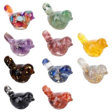 Imagem de 10pçs Figuras Pássaros Cascalho Cristalino, Mini Animais Resina Brilhante Pássaro Miniatura Estatuetas Decorativas Pequenas para Decoração Casa Jardim Casa Bonecas Paisagem (Colorido)