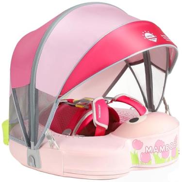 Imagem de Mambobaby Non-Inflatable Baby Pool Float with Tail and Canopy UPF 50+ Sun Protection No Flip Over Infant Swim Float Skin-Friendly Mambo Float Swim Trainer Solid Baby Swimming Ring Aged 3-24 Months