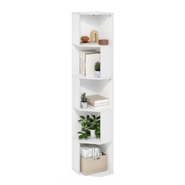 Imagem de Furinno Estante de canto independente de 5 camadas Econ, estante de livros, branca