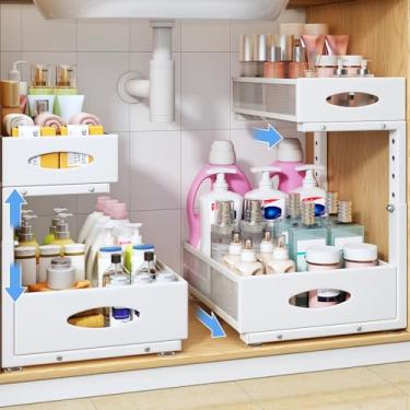 Imagem de Organizador embaixo da pia, pacote com 2, prateleira organizadora embaixo do armário com almofada para armários emoldurados, gaveta deslizante de metal embaixo da pia, gavetas deslizantes de malha