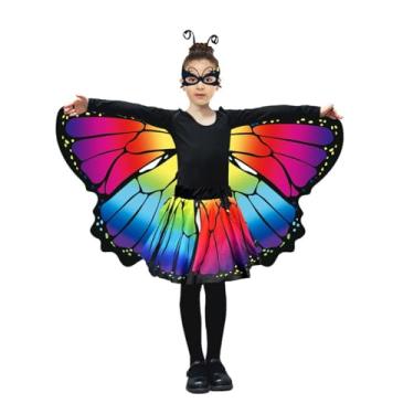 Imagem de Tibeha Conjunto de fantasia infantil com asas de borboleta para meninas - vestido de fada de Halloween, princesa, presente de aniversário infantil