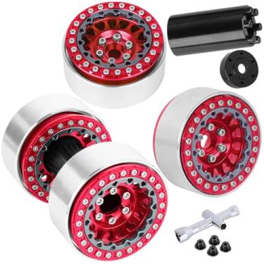 Imagem de BRCatWPark RC 1.9 Dually Beadlock Wheels Rims w/Adjustable Offset for 1/10 TRX4 TRX6 SCX10 SCX10 II 90046 SCX10 III AXI03007 SCX10 Pro Gen7/8 D90 VS4-10 MST CFX RC Crawler Car,4Pcs Alloy Rims,Red