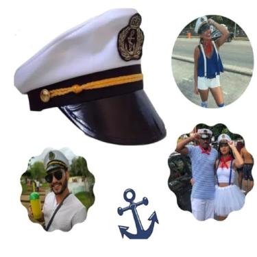 Imagem de Chapéu Quepe Marinheiro Boina Capitão Fantasia Festa Cosplay Cor Branco