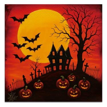 Imagem de 100 guardanapos de Halloween, papel, descartáveis (Jack-O-Lantern e casa assombrada)