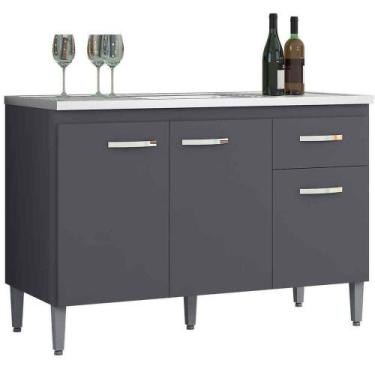 Imagem de Balcão de Pia Para Cozinha 120 Cm Graziela 3 Portas 1 Gaveta Cinza - A