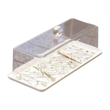 Imagem de MotiveTech Suporte para Bolo com Tampa, Bandeja para Servir, Elegante Travessa para Servir Pães, Levantador de Pratos para Assar em Restaurantes E Casament, Bandeja Branca, Tamanho real