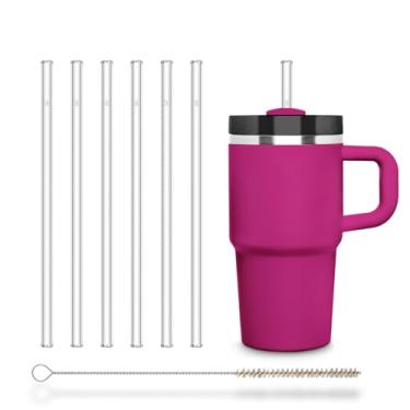 Imagem de Halm Pacote com 6 canudos de substituição Stanley 567 g e 396 g para Quencher, copo e copo - canudo de vidro 21,5 cm - sem plástico + escova de limpeza transparente, reutilizável e lavável na