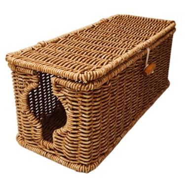 Imagem de ＫＬＫＣＭＳ Organizador de cabos Caixa de gerenciamento de cabos Imitação de vime Mesa de armazenamento Réguas de energia PC TV Computador Tampa com tampa Gaveta, 32 Cm X 13 Cm X 13