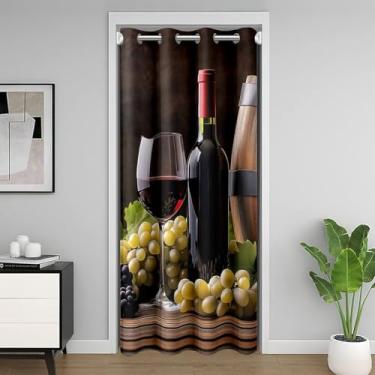 Imagem de meiyoeat Cortina de porta de vinho para privacidade de porta, 106 x 203 cm, 1 painel para crianças, copos vermelhos, para porta de armário, para meninos, meninas, adolescentes, uva, barril de madeira