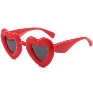 Imagem de Óculos de sol femininos em formato de coração, vintage, luxuosos, coloridos, para festa (vermelho, cinza)