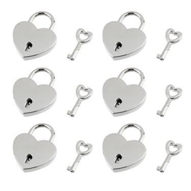 Imagem de T Tulead Silver Love Locks Mini cadeados em forma de coração com chaves de liga de zinco, pacote com 6