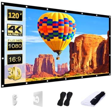 Imagem de AAJK Tela de Projetor 304.8 cm, 16:9, Dobrável, Antivincos, Lavável, Tela de Filmes para Home Theater, Suporte Interno, Projeção Dupla Face