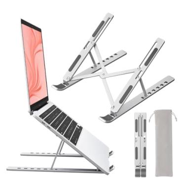 Imagem de Suporte Ajustável para Notebook, Alumínio Prateado, Portátil e Dobrável, Ergonômico com 6 Níveis de Altura, Base para Mesa com