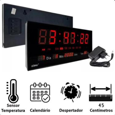 Imagem de Relógio LED de Parede com Alarme, Temperatura e Função de Calendário -