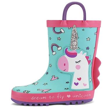 Imagem de Botas de chuva infantis para meninos da K KomForme, borracha impermeável impressa com alças, Ad-glitter Unicorn, 9 Toddler