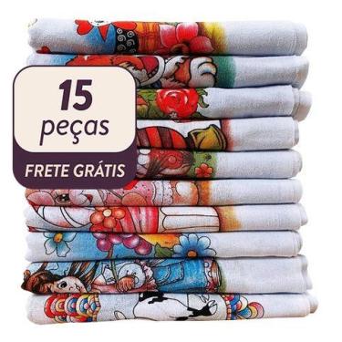 Imagem de Kit 15 Panos De Prato Atacado Estampado Bainha Revenda - Pano a Pano