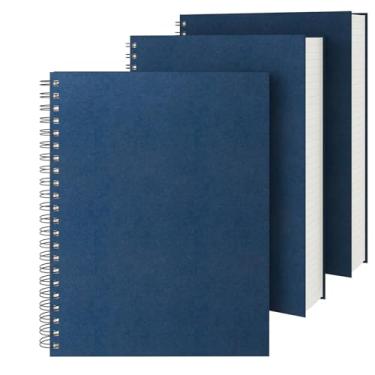 Imagem de EUSOAR Caderno azul, pacote com 3 cadernos A4 21 x 28,4 cm, capa dura, pautado em espiral, pautado, 240 páginas (120 folhas), caderno profissional para anotações, escola, negócios, escritório